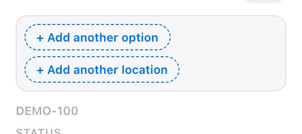The + Add another location button next to + Add another option