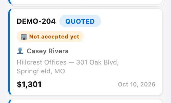 A Jobs board card with a Not accepted yet badge