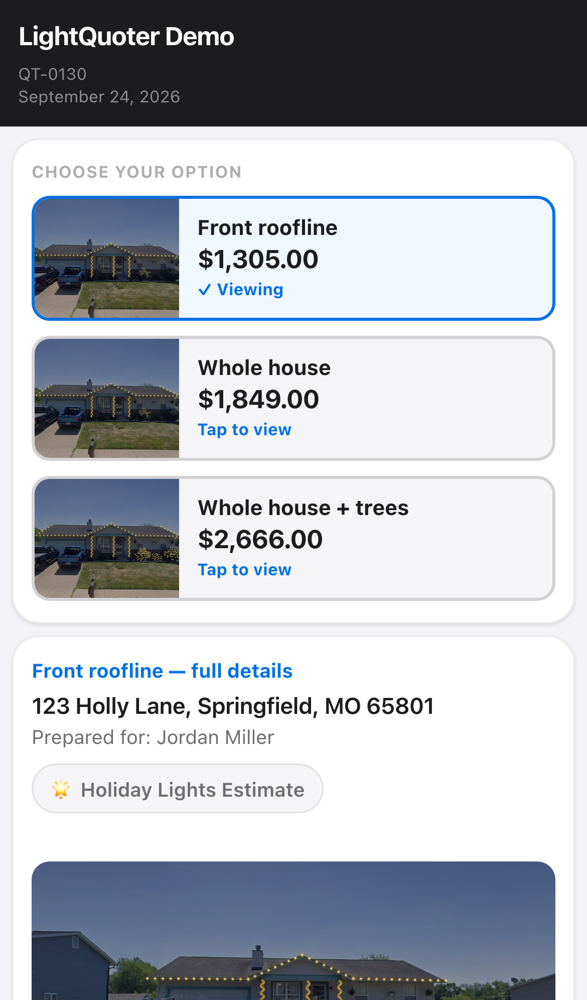 Option cards on a phone screen