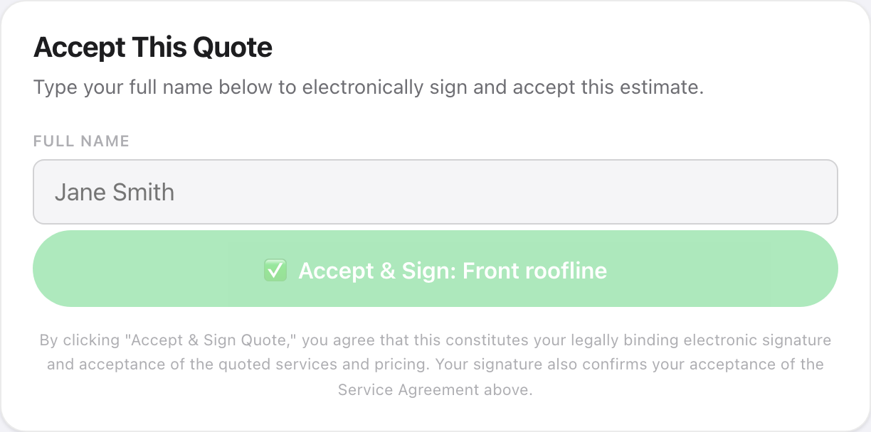The accept-and-sign button naming the chosen option