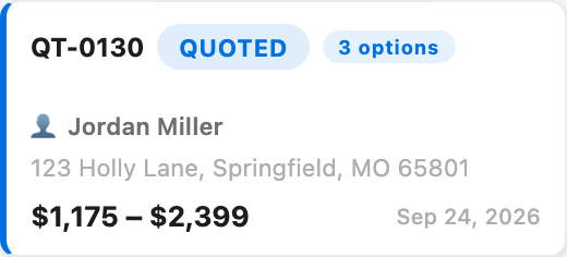A Jobs board card showing 3 options and a price range