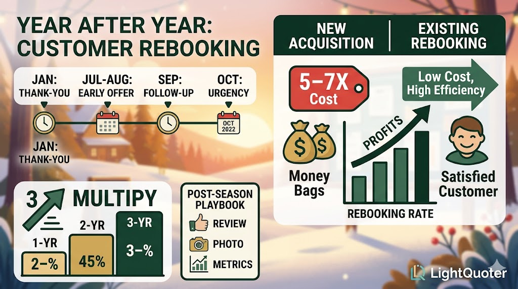 How to Rebook Holiday Light Customers Year After Year (2026 Guide)